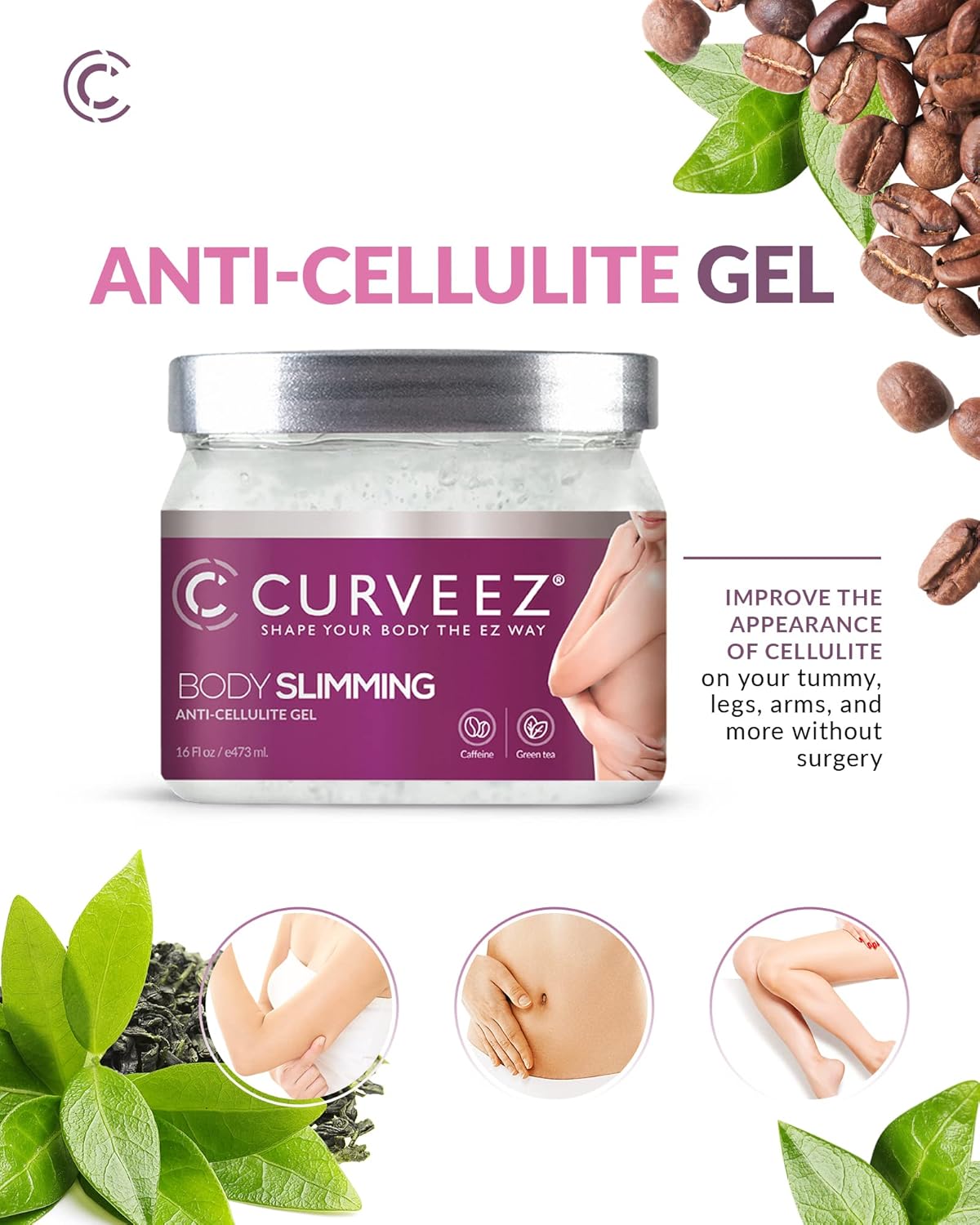 Slimming Cream for Belly Fat - Curveez Weight Loss Gel for Arms, Legs & Navel | 16 Oz Cellulite Moisturizer