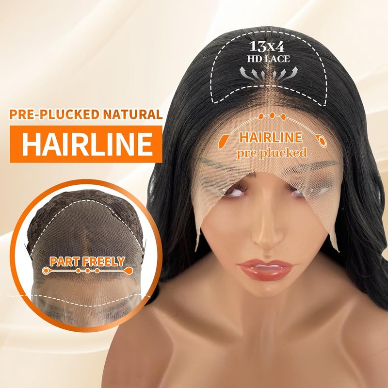 Glueless 13x4 HD Lace Front Wig - Pre-Plucked Long Wavy Style for Black Women | 26-Inch 1B Black