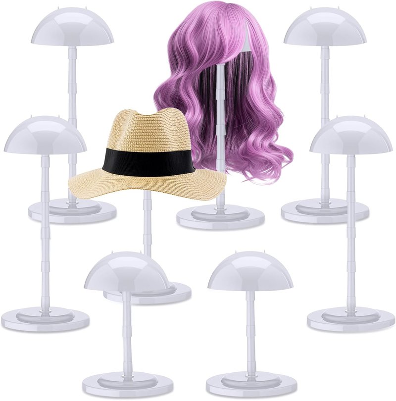 Adjustable Wig Stand Set - 8 Pcs Portable Plastic Holders for Display | 4.53 to 14.37 Inches, Non-Slip Design (White)