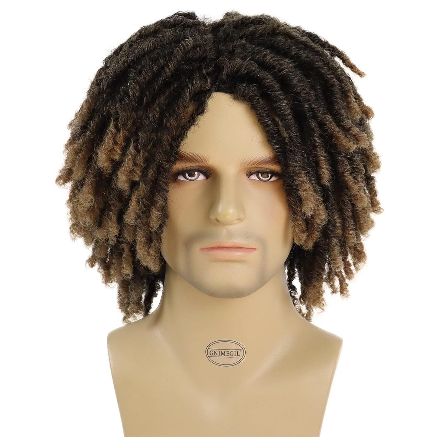 **14 Inch Short Dreadlocks Wig for Men - Ombre Light Brown Afro Bob | Natural Synthetic Hair, Breathable Cap**