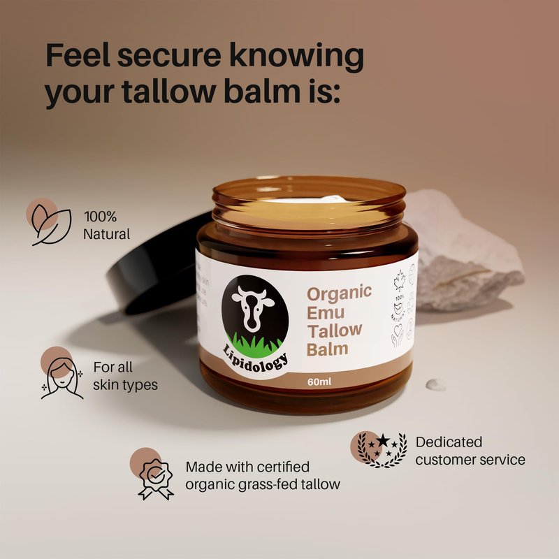 Lipidology Skincare Organic Emu Tallow Balm, Unscented, 60 ml