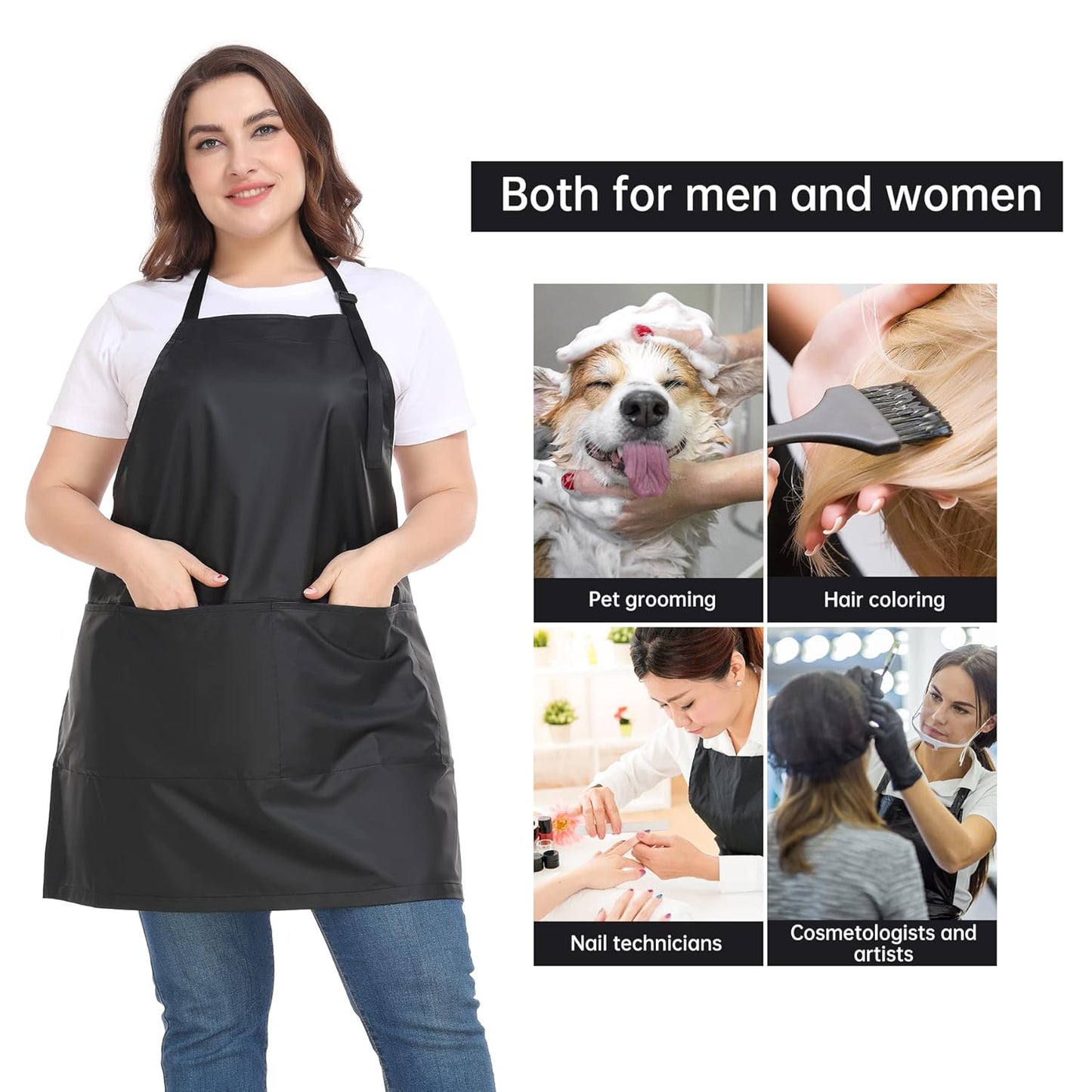 Hair Stylist Apron Bundle - Waterproof PU Leopard Print Aprons with Pockets for Haircutting & Styling