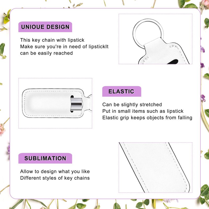 Cecliy 30 Pcs Sublimation Lipstick Holder Keychain Blanks, Chapstick Holder with Neoprene Clip-on Sleeve, Bulk Travel Key Ring DIY Sublimation Blanks Products