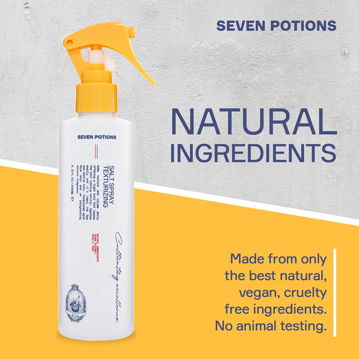 SEVEN POTIONS Salt Spray for Men — Hair Texture Spray with Matte Finish & Grit — Volumizing Pre-Styler for Beach Waves — Water-Based, Quick-Dry, Non-Sticky — Vegan, Cruelty-Free — 6.8 fl oz