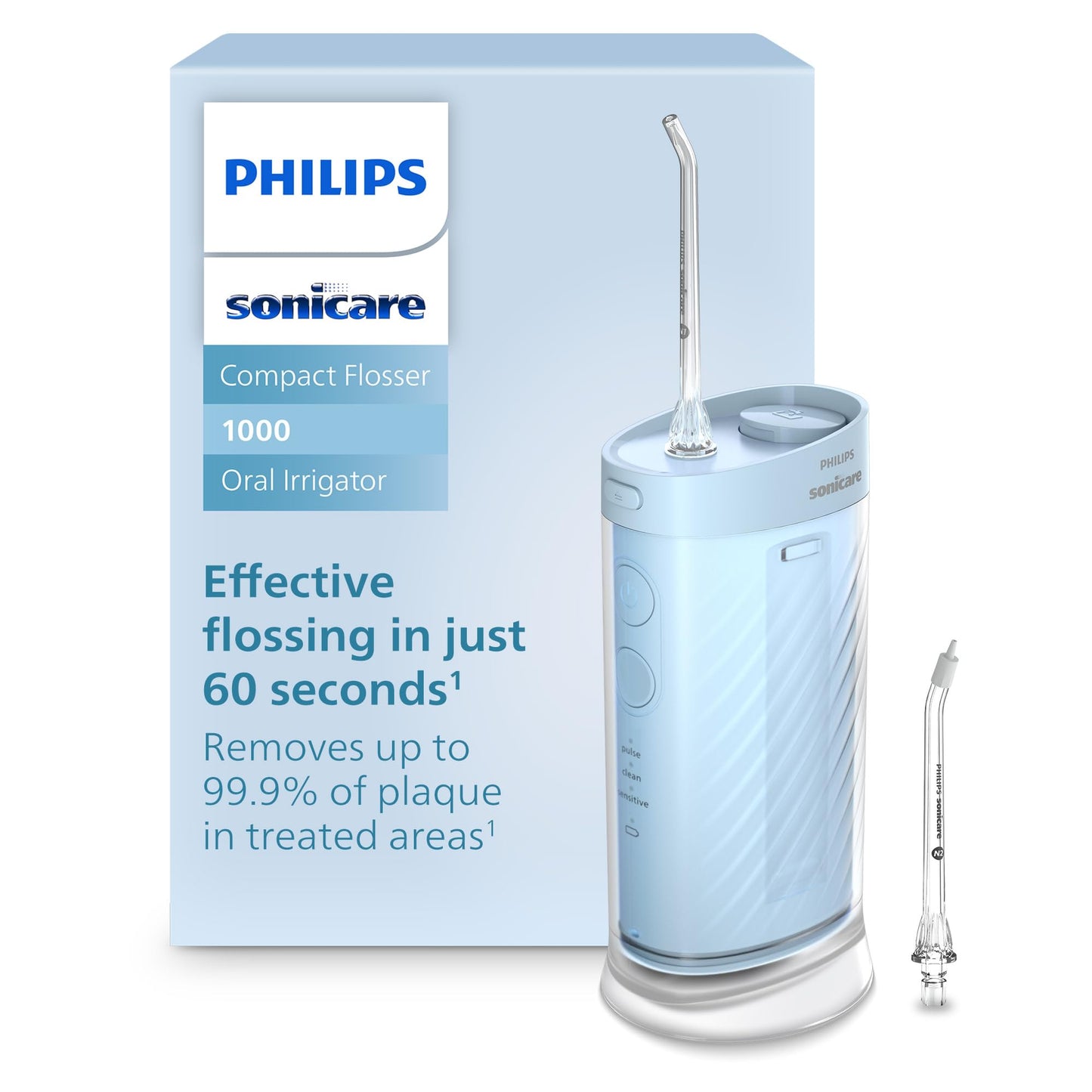 Philips Sonicare Compact Flosser 1000, Portable Water Flosser with 3 Flossing Modes, IPX7 Waterproof Oral Irrigator, Travel Friendly