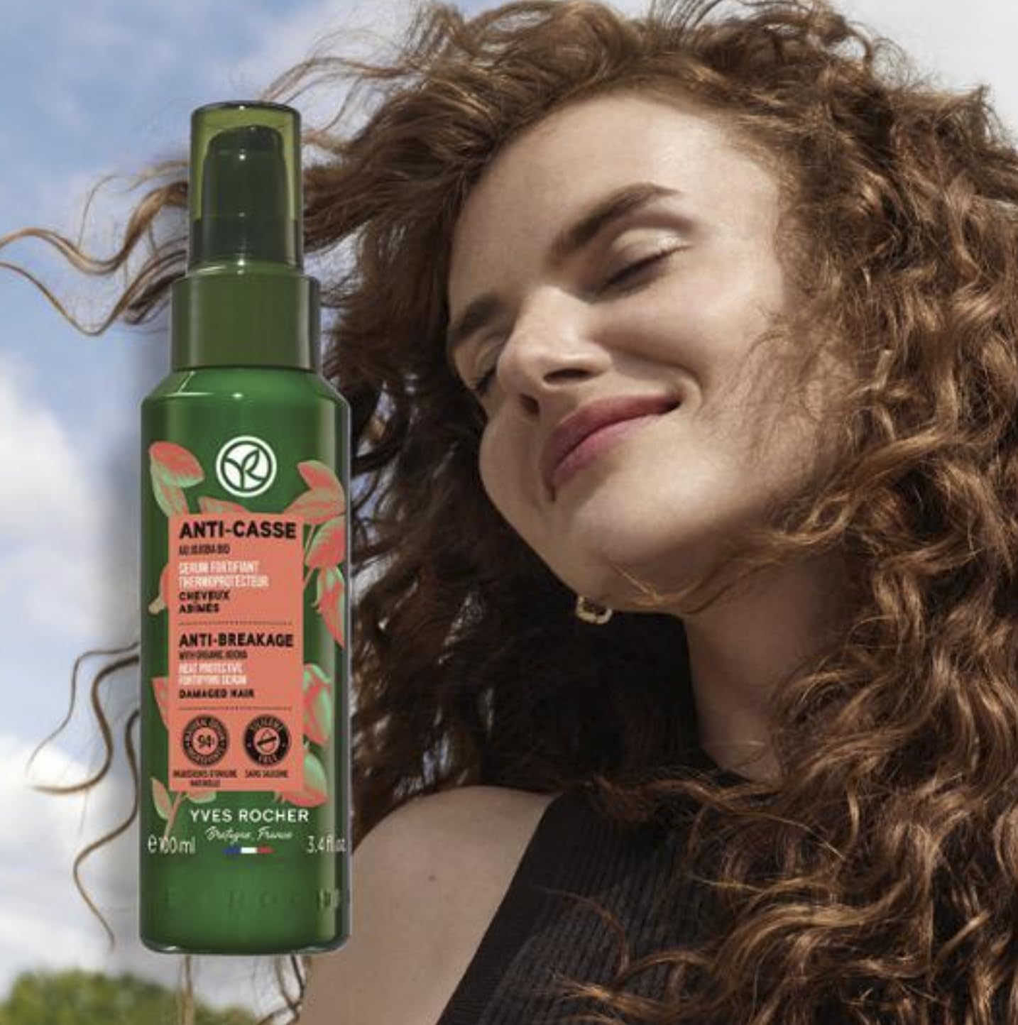 Yves Rocher Anti-Breakage Fortifying Serum with Organic Jojoba Oil Nourishes, Restores, and Protects Hair from Heat Damage up to 230°C – 100 ml./3.3 fl.oz.