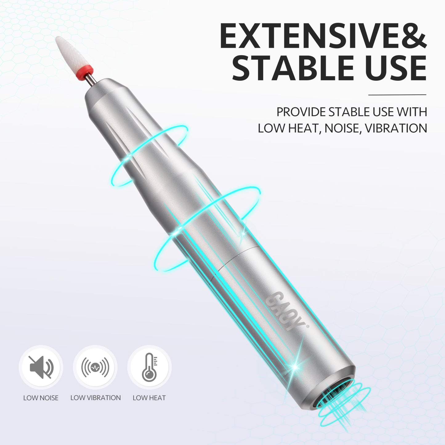 GAOY Electric Nail Drill, USB Electric Nail File for Acrylic and Gel, Portable Efile with Drill Bits, Manicure Pedicure Tools for Home Salon, Silver, Aluminum Lightweight