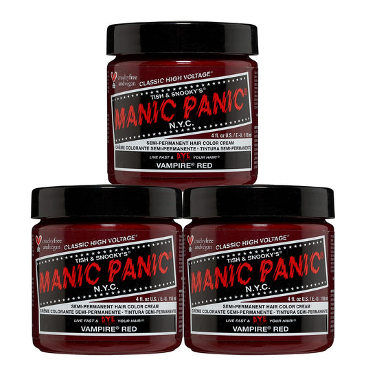 MANIC PANIC Classic Vampire Red Semi Permanent Hair Color - Deep Blood Red Hair Dye for Women & Men That Lasts 4-6 Weeks - Vegan, Ammonia & Cruelty-Free - Create & Mix Custom Shades (4oz / 3pk)