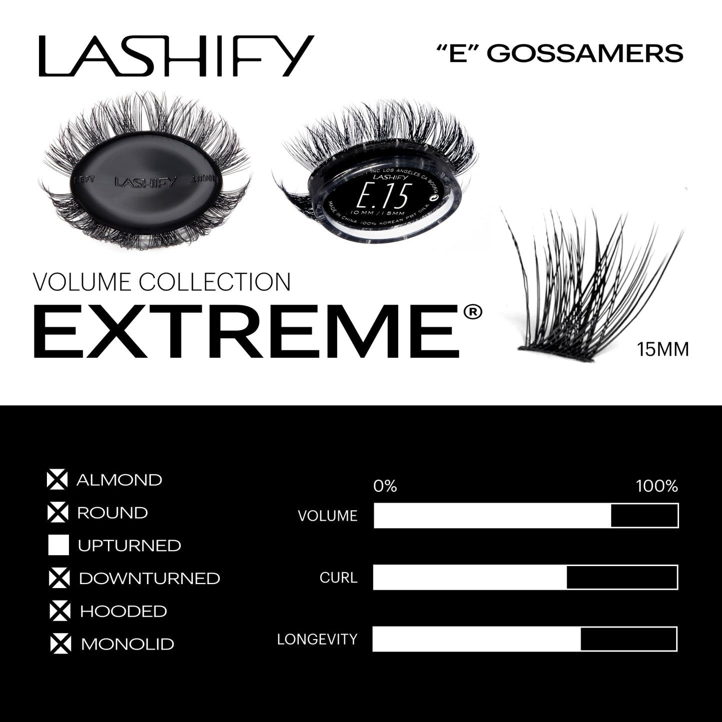 Lashify Extreme 14mm Gossamer DIY Eyelash Extensions Refill, Black, Easy False Lashes To Add Tremendous Volume
