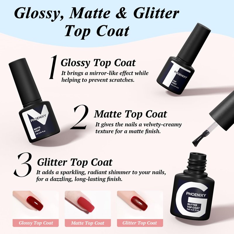 phoenixy Gel Nail Polish Kit with U V Light 48W, 56 Pcs 108 Effects Gel Nail Polish Kit Base Matte Glitter Top Coat Manicure Nail Set Gifts for Women