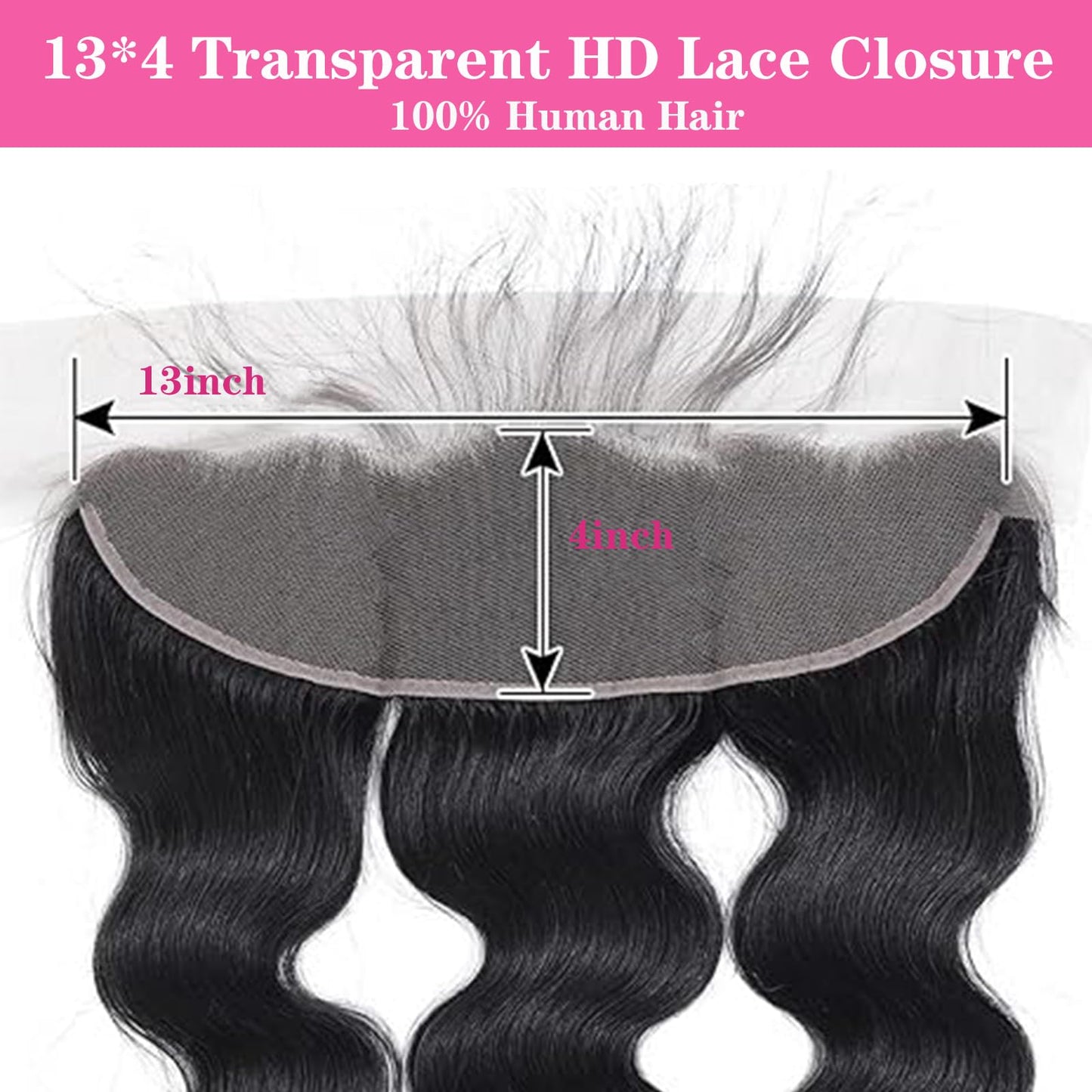 13x4 HD Lace Frontal Closure 100% Brazilian Virgin Human Hair Body Wave HD Lace Frontal 18 inch Free Part 150% Density for Woman Natural Black Color