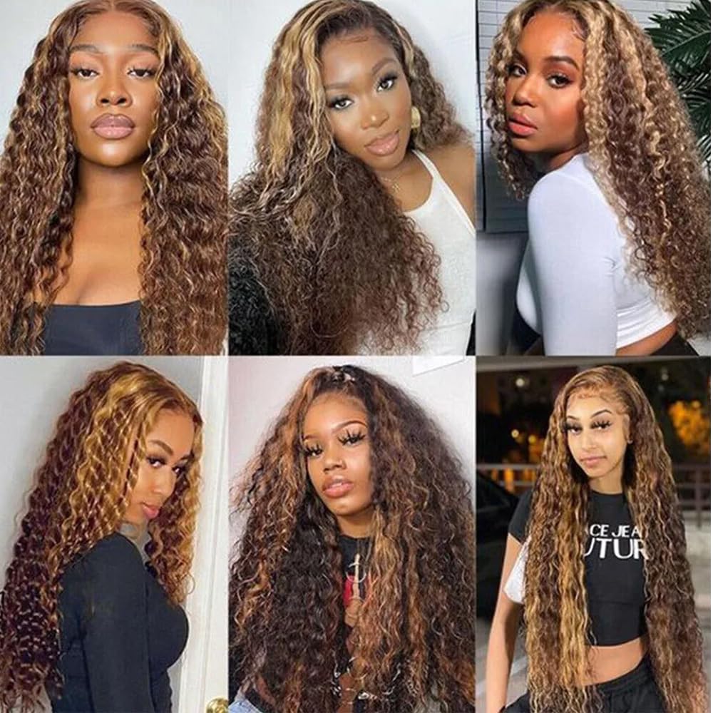 Braizlian Virgin Hair 3 Bundles - Dark Brown & Honey Blonde Ombre Water Wave Bundles - 28, 30, 32 Inch P4/30 Human Hair