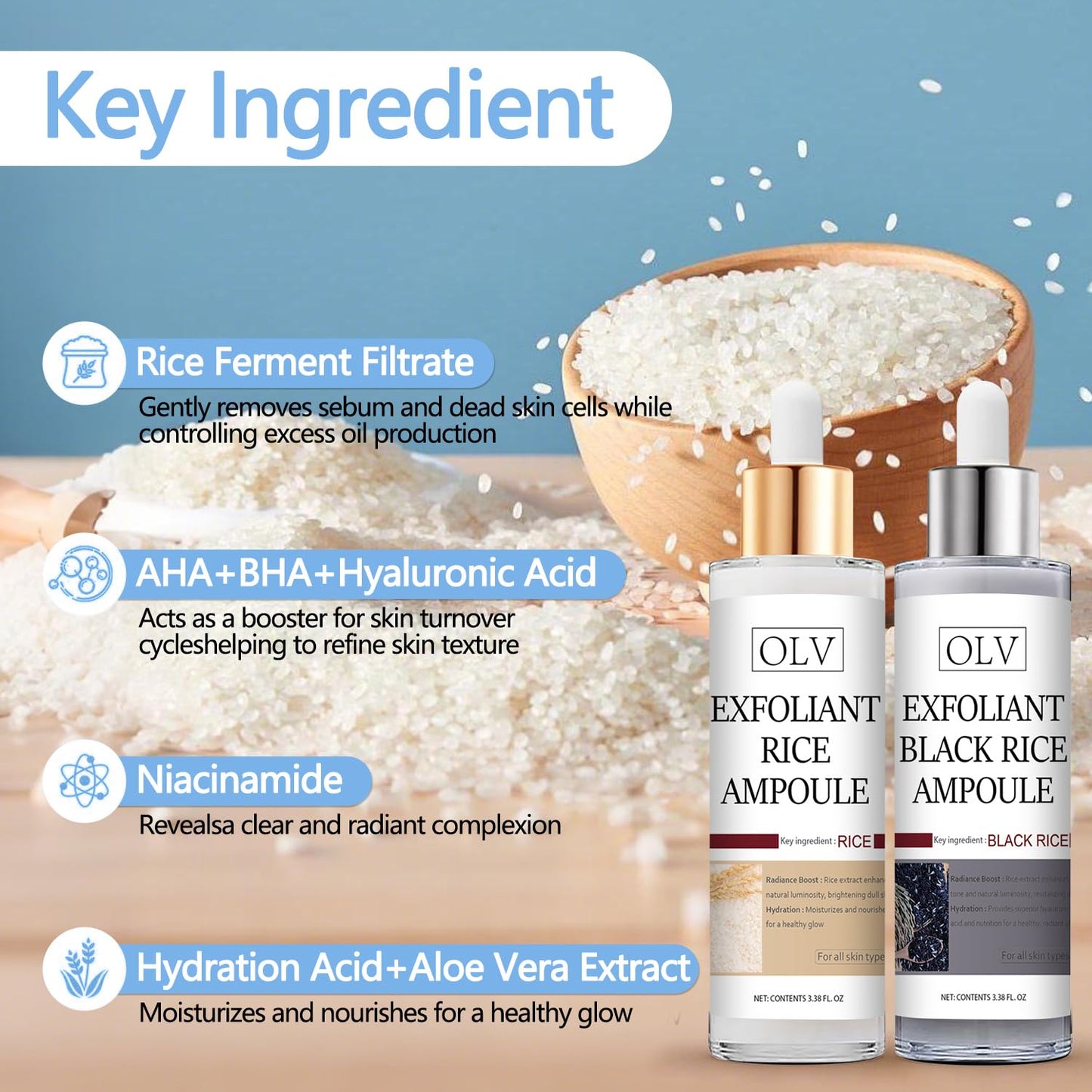 2 Pcs Peel Shot Glow Rice Ampoule Duo – White & Black Rice Exfoliant for All Skin Types Gentle Peel & Deep Hydration Dead Skin Cells Remover