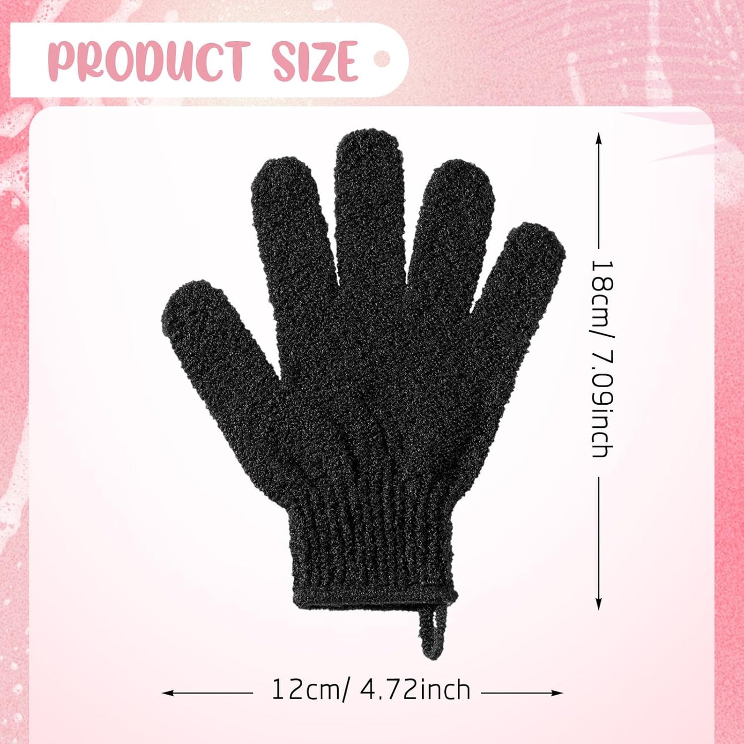 Exfoliating Shower Gloves - 104 Pcs Body Scrubber Set with Hanging Loop | Black for Men & Women