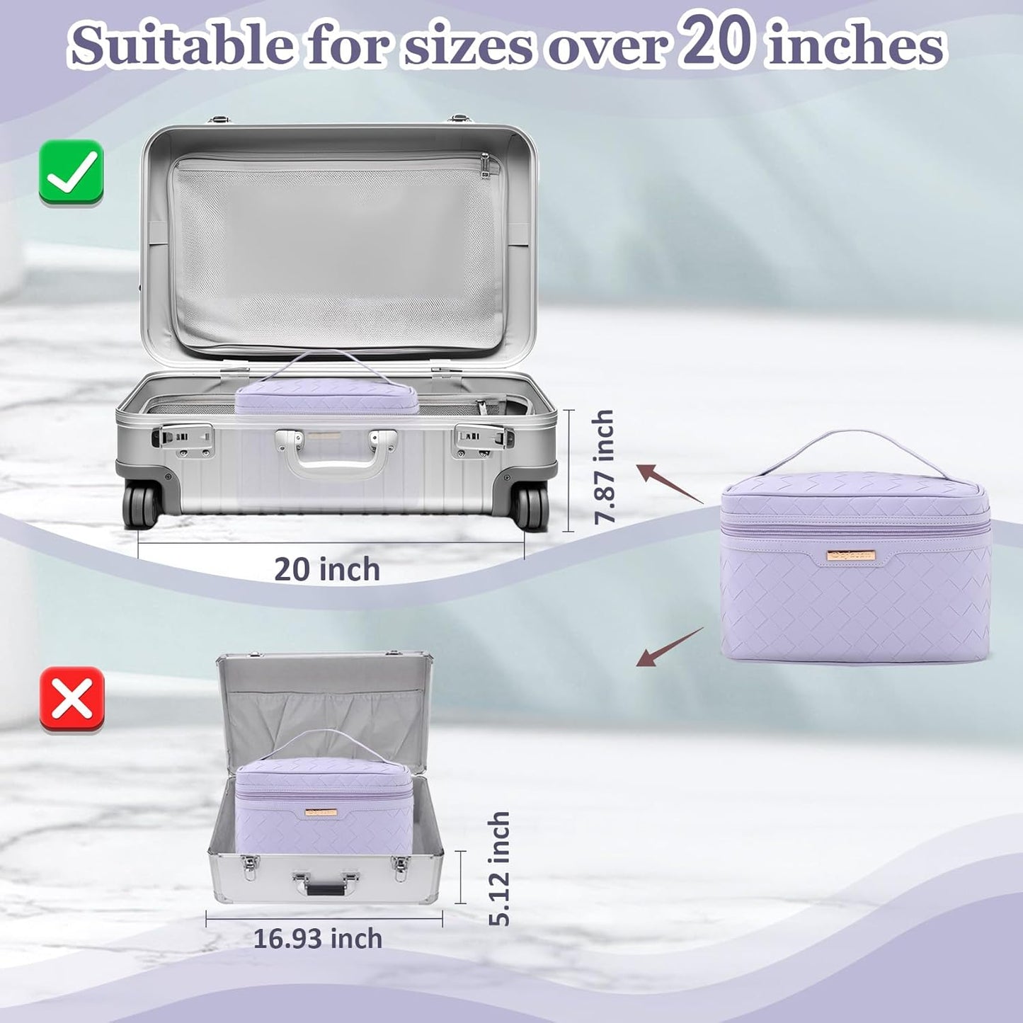 Makeup Bag - Large Capacity Travel Cosmetic Organizer | Waterproof PU Leather - 11.81 x 6.7 x 7.09 Inch (Purple)