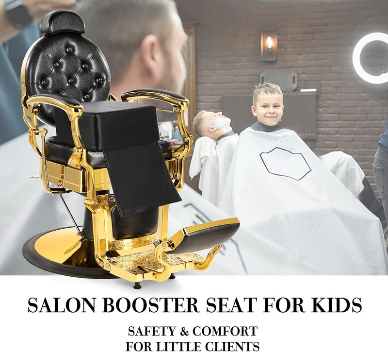 Kids Barber Booster Seat - 6.5" Thick Toddler Salon Chair Cushion with Foot Protector | Black Synthetic Leather