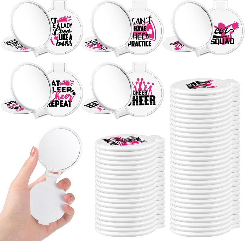Cheerleader Gifts - 50 Pcs Compact Folding Pocket Purse Mini Makeup Mirror | Inspirational Travel Gift for Team Graduation (White)