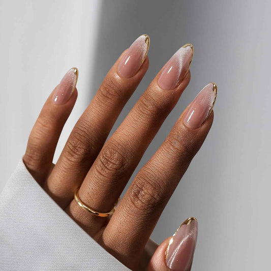 Press On Nails Almond - Reusable Soft Gel Fake Nails with Glue, Cat Eye & Knightshield Design