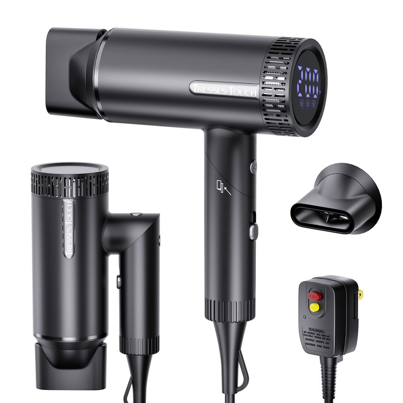 Hair Dryer, High-Speed Ionic Blow Dryer, Powerful 1600 Watt Motor for Fast Drying and Straight & Wavy Hair, Foldable, Lightweight Hairdryer with Magnetic Suction Nozzle for Home Salon Travel