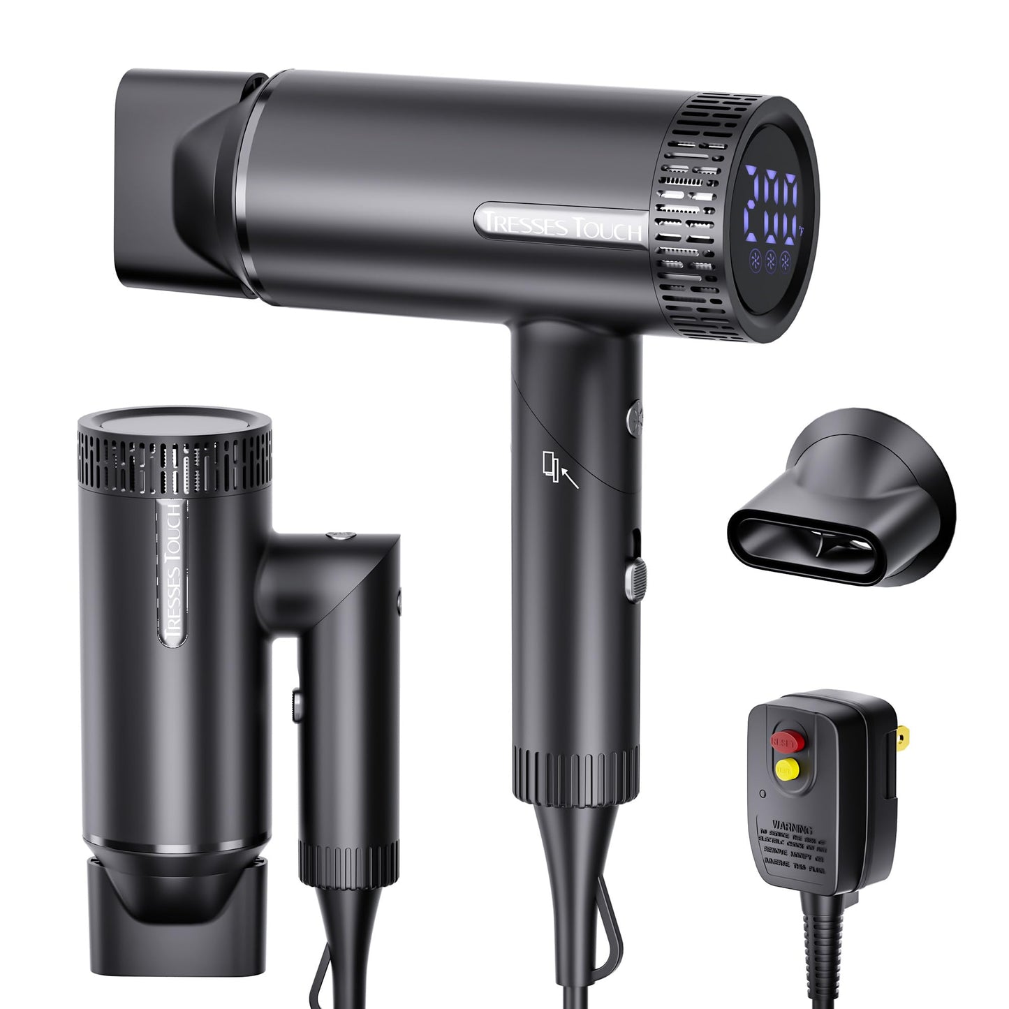 Hair Dryer, High-Speed Ionic Blow Dryer, Powerful 1600 Watt Motor for Fast Drying and Straight & Wavy Hair, Foldable, Lightweight Hairdryer with Magnetic Suction Nozzle for Home Salon Travel