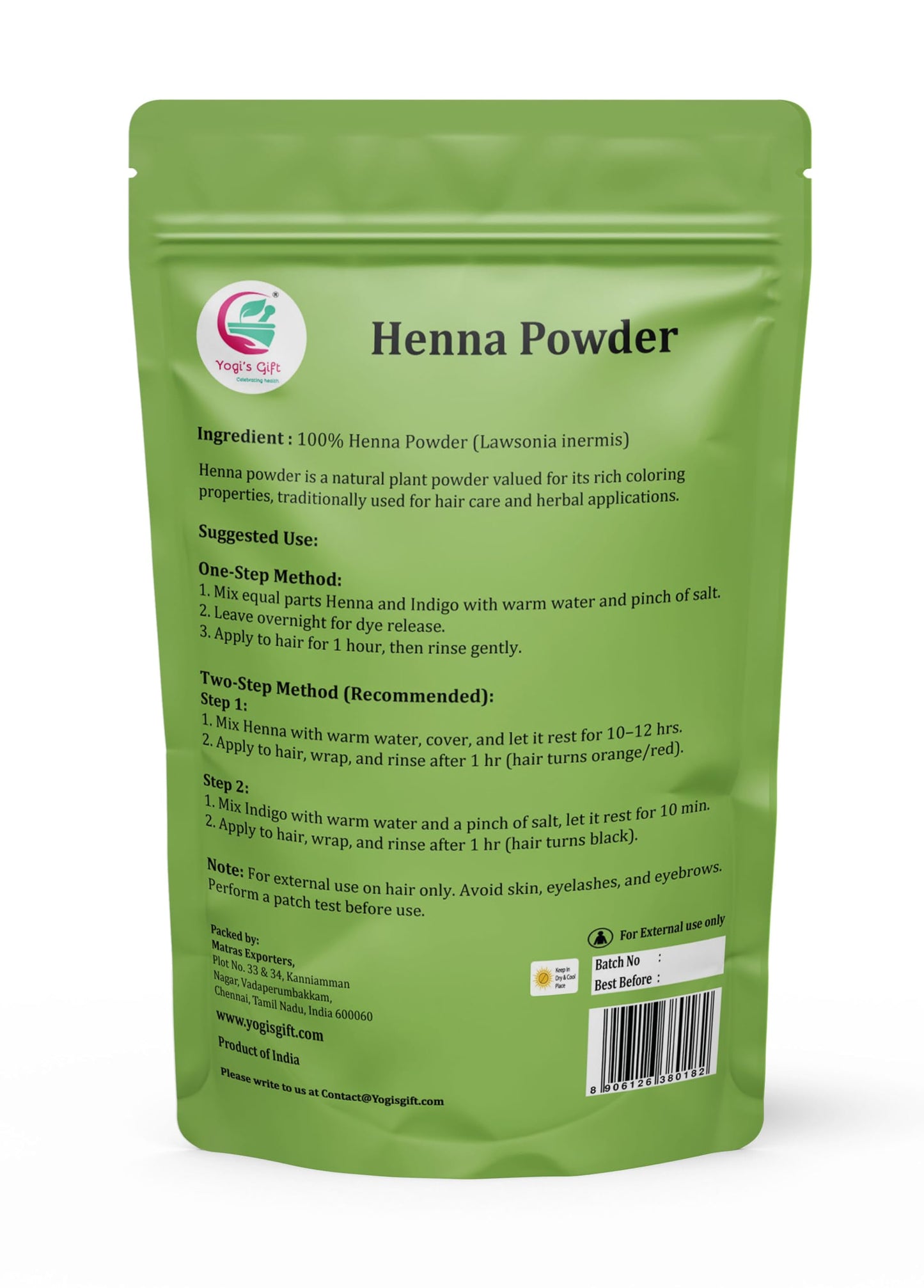 Henna Powder for Hair 2 LB | Triple Sifted & 100% Pure Henna | Chemical-Free Natural Hair Dye | Premium Quality | By Yogi's Gift®