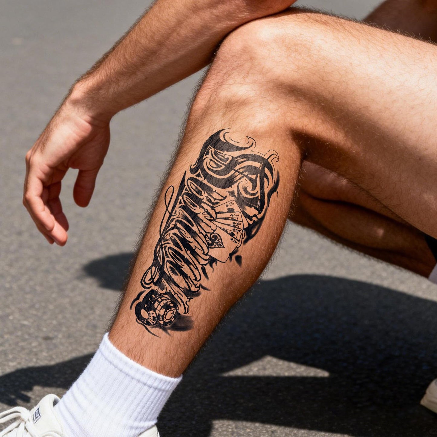 UBICA Semi Permanent Tattoos, 2 Sheets Large Realistic Temporary Tattoos for Men, Fake Tattoos for Arm Back, Waterproof, No Reflective, Lasts 1-2 Weeks (Mythical Angel Wing & Cards Win Designs)
