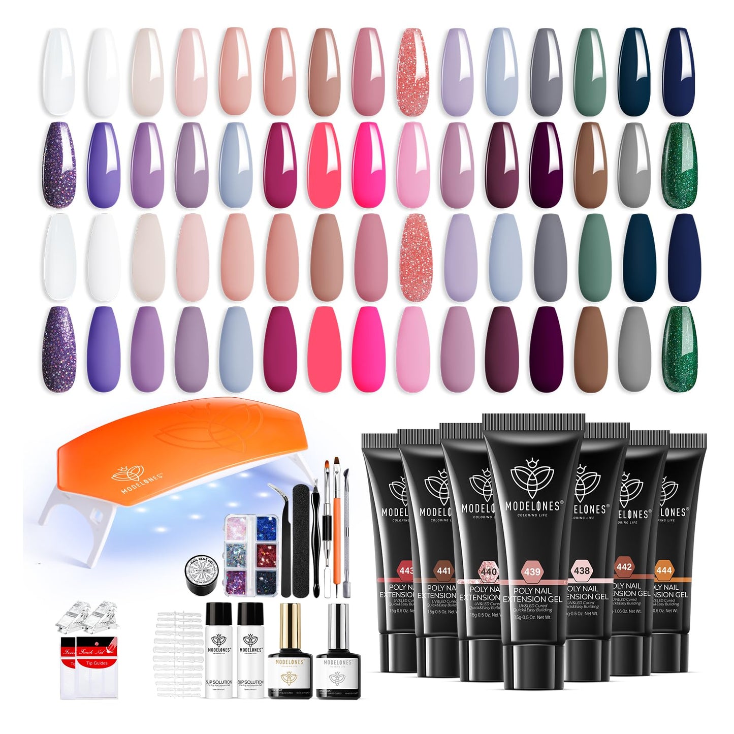 modelones Poly Gel Nail Kit 30 Colors with 8 W Nail Lamp Poly Extension Gel Clear Pink Black Golden Green Complete Starter Kit for Beginner DIY Salon Quality Manicures