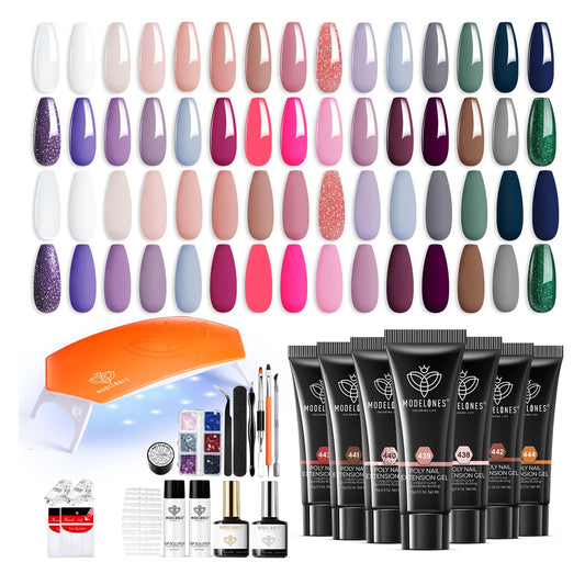 modelones Poly Gel Nail Kit 30 Colors with 8 W Nail Lamp Poly Extension Gel Clear Pink Black Golden Green Complete Starter Kit for Beginner DIY Salon Quality Manicures