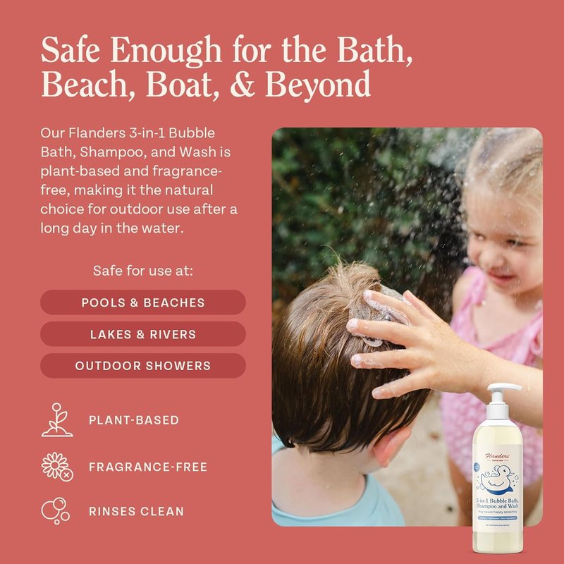 Flanders Baby Bubble Bath - Tear-Free 3-in-1 Shampoo & Body Wash | Hypoallergenic Cleanser with Jojoba, Coconut & Argan Oil | 15oz Pump Bottles, 2 Pack (30oz Total)