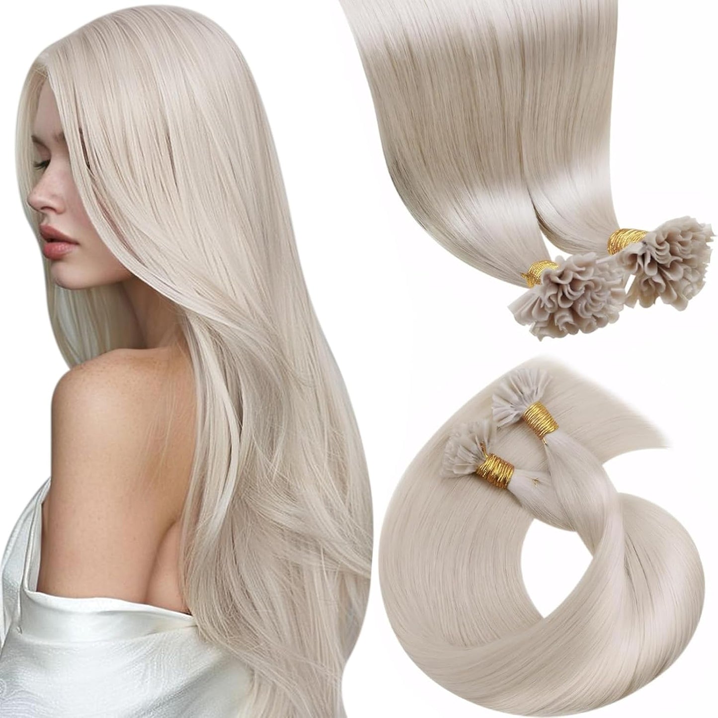 LaaVoo U Tip Hair Extensions - Platinum Blonde Real Human Hair | 16 Inch Remy 1g/1s 50g/Pack