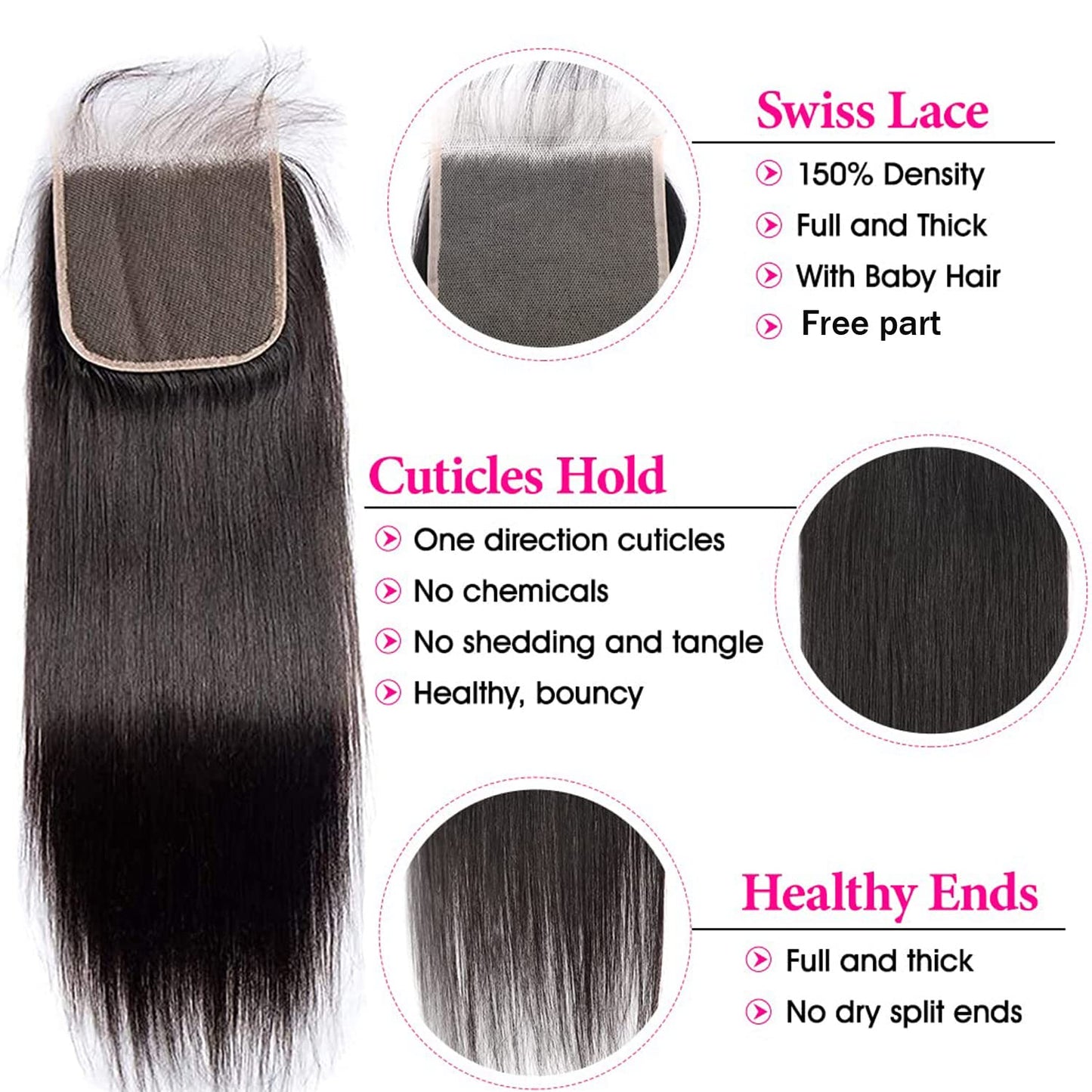 Liangya Hair 5x5 Lace Closure Hd Transparent Straight Frontal Closure 12A Virgin Remy Human Hair Closure Real Hd Transparent Lace Closure Pre Plucked With Baby Hair Natural Black Color(16inch)