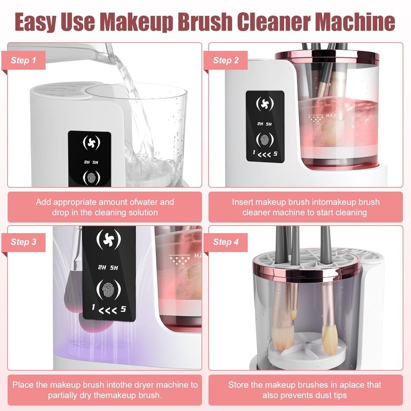 Electric Makeup Brush Cleaner Machine - 3-in-1 Automatic Washer & Dryer for All Brush Sizes | USB Cosmetic Tool (XL)
