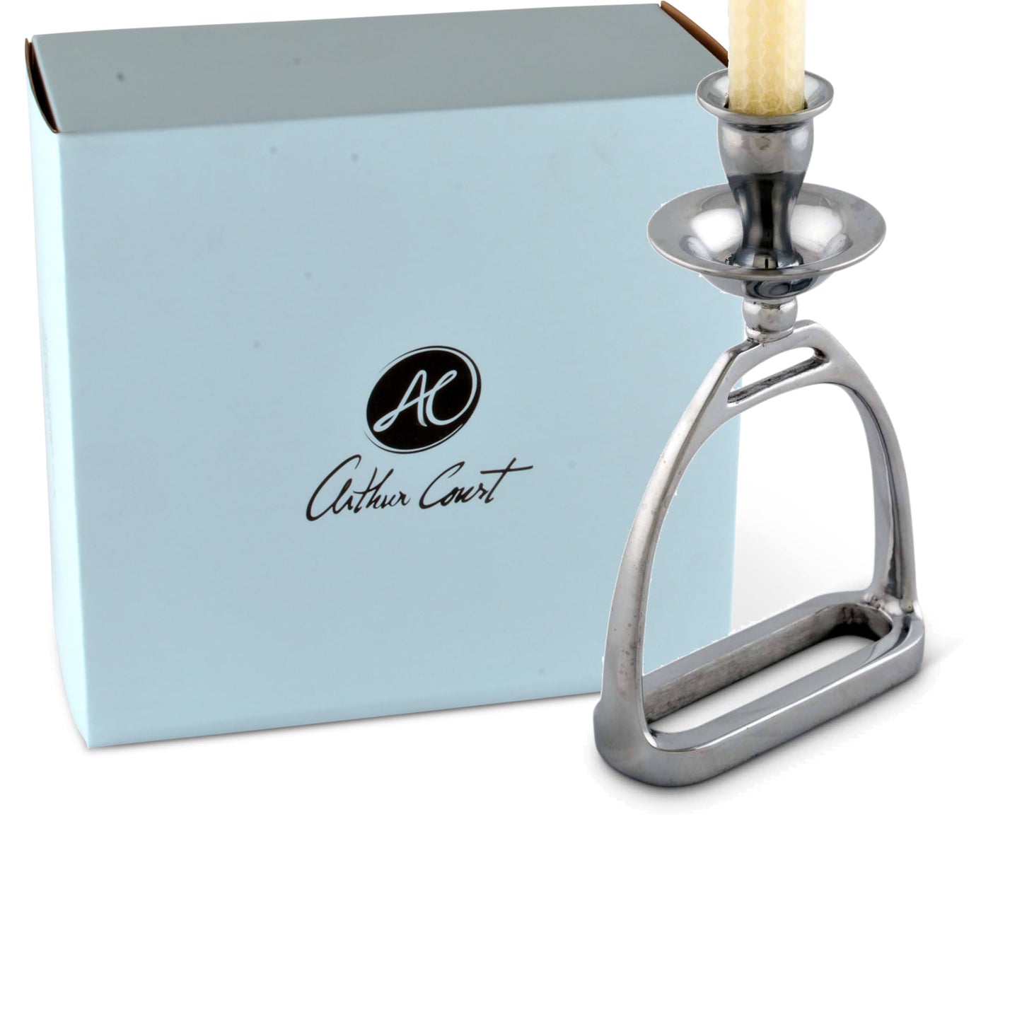 Arthur Court Equestrian Stirrup Candlestick - Cast Aluminum Polished Candle Holder for Home Decor - 8 Inch Tall