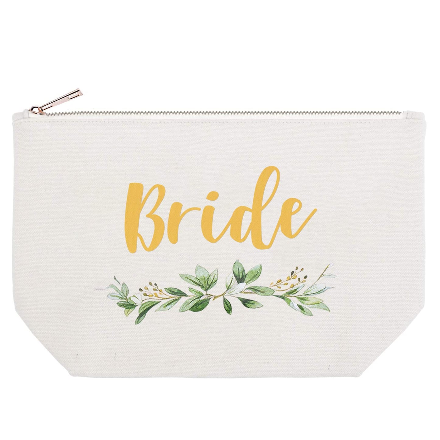 ELEGANTPARK Bridesmaid Gifts Set - 4 Maid of Honor Makeup Bags - Wedding Party Cosmetic Bags - Bridal Shower Gifts - Canvas Gold Script