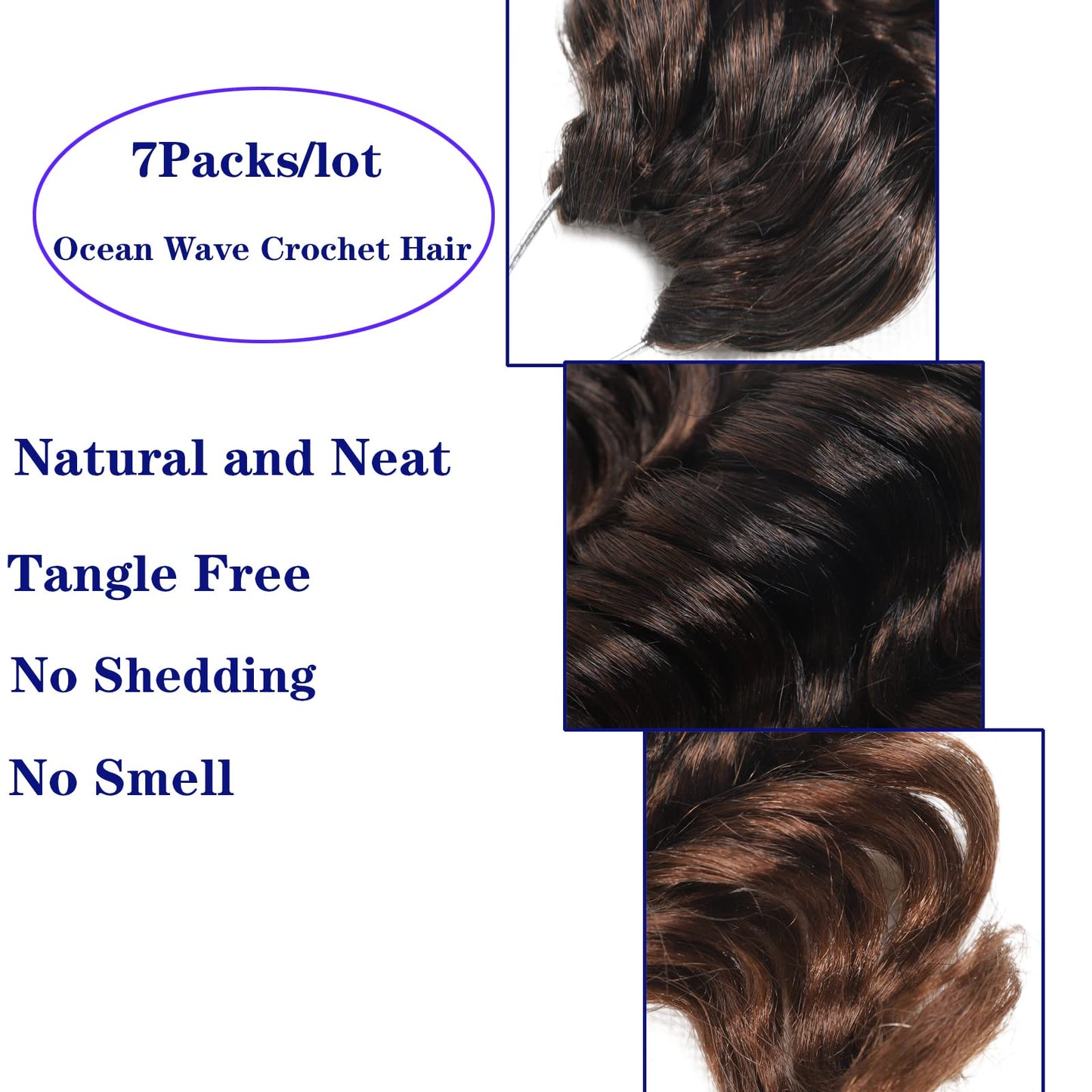 18 Inch Ocean Wave Crochet Hair 7 Packs Deep Wave Crochet Braids Brown Ombre126 Strands Wavy Curly Braiding Hair Crochet Hair Extensions for Women