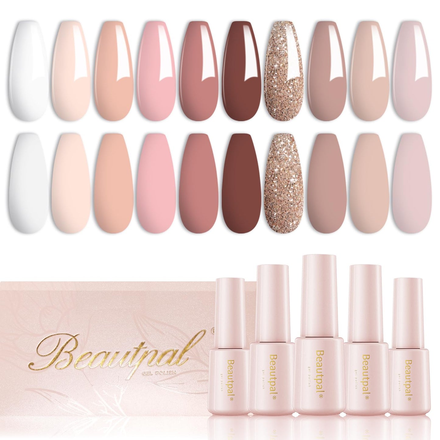 Larvall Beautpal 40 PCS Gel Nail Polish Set All Seasons Collection 36 Colors Gel Polish 7ml Popular Nude Pink Red Blue Glitter Nail Polish Starter Kit Soak off Nail Art DIY