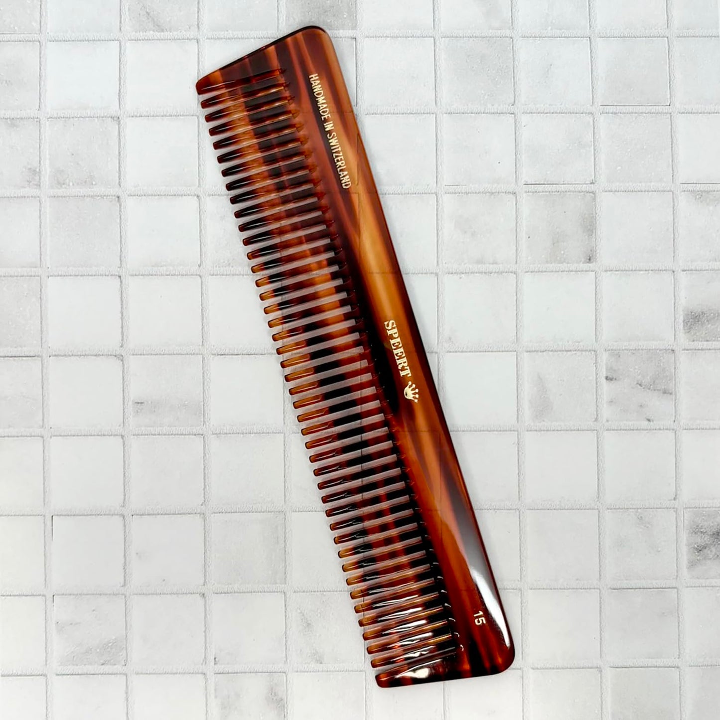 Speert #15 Handmade Wide Tooth Comb Tortoise Havana Acetate Thick Coarse Curly Detangling Parting Grooming Teasing Hair Styling Hairdresser Barber Hairdressing Wet Dry Pocket Travel Women Men Kids