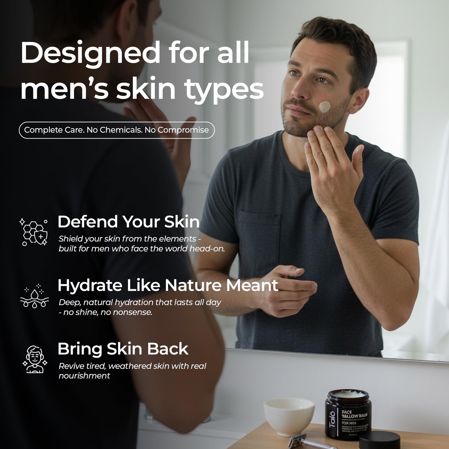 Talö Beef Tallow Moisturizer for Men | Natural Grass Fed Beef Tallow for Face | Rich in Vitamins w/No Fillers & Synthetics | Anti-Aging Face Cream for Dry & Sensitive Skin | 1.7fl. oz jar