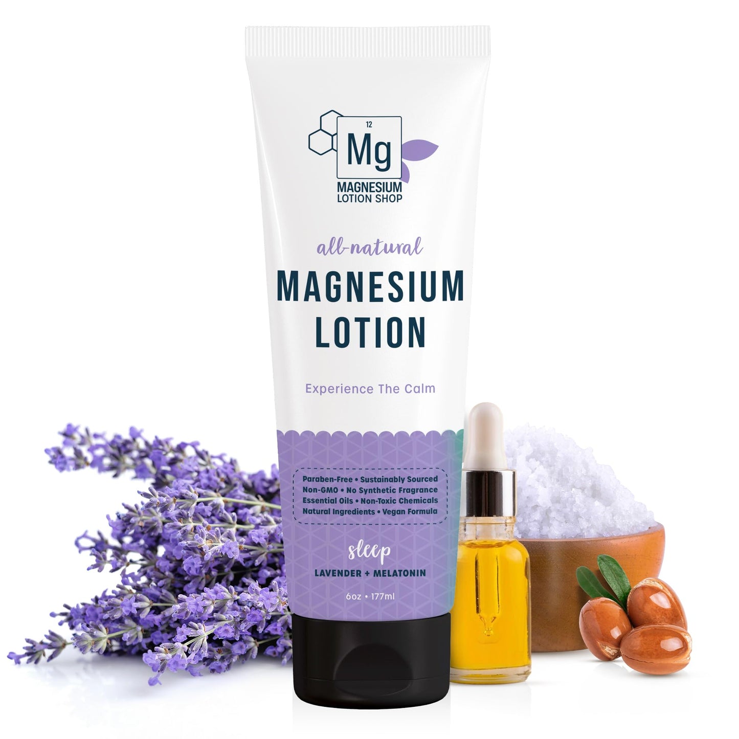 Lavender Scented Melatonin Magnesium Lotion for Sleep | 250 mg Zechstein Magnesium & 3 mg Melatonin per Teaspoon | 6 oz Bottle of Lavender Lotion | Relaxing Aromatherapy | Proudly Made in America