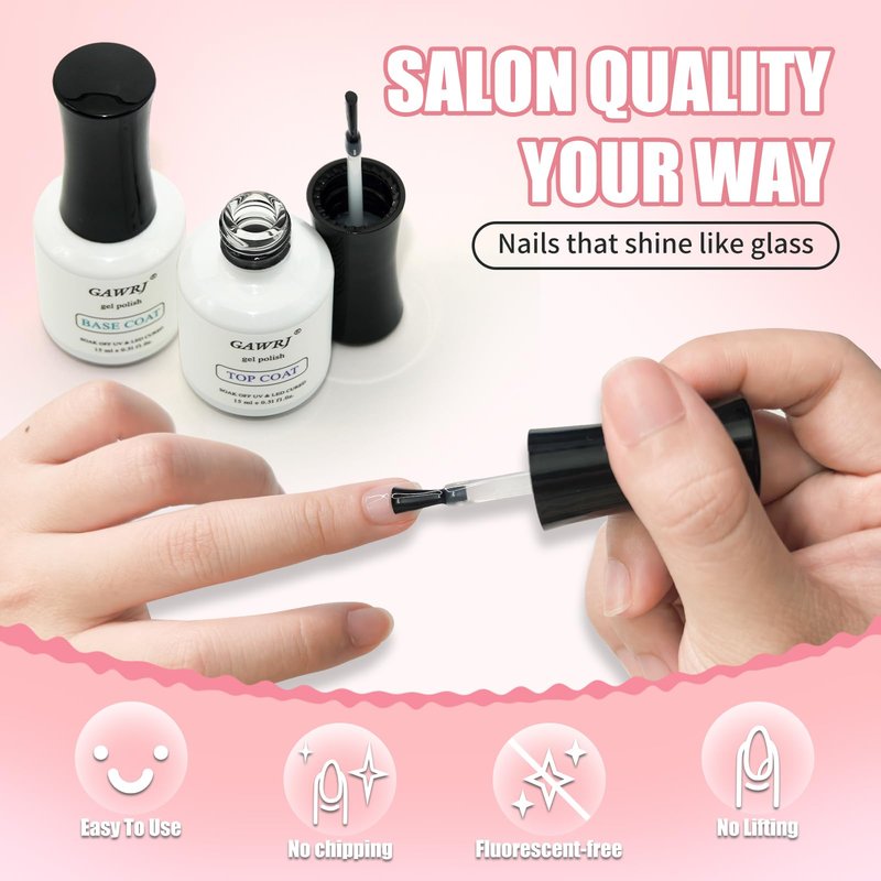 GAWRJ Long Lasting Base Coat Gel, 2-Pack 15ml, Anti-Yellowing Non-Shrinkage Nail Primer for Extensions, Acrylic, Polygel, Tips, Cures with UV/LED Lamp for Professional Salon & DIY