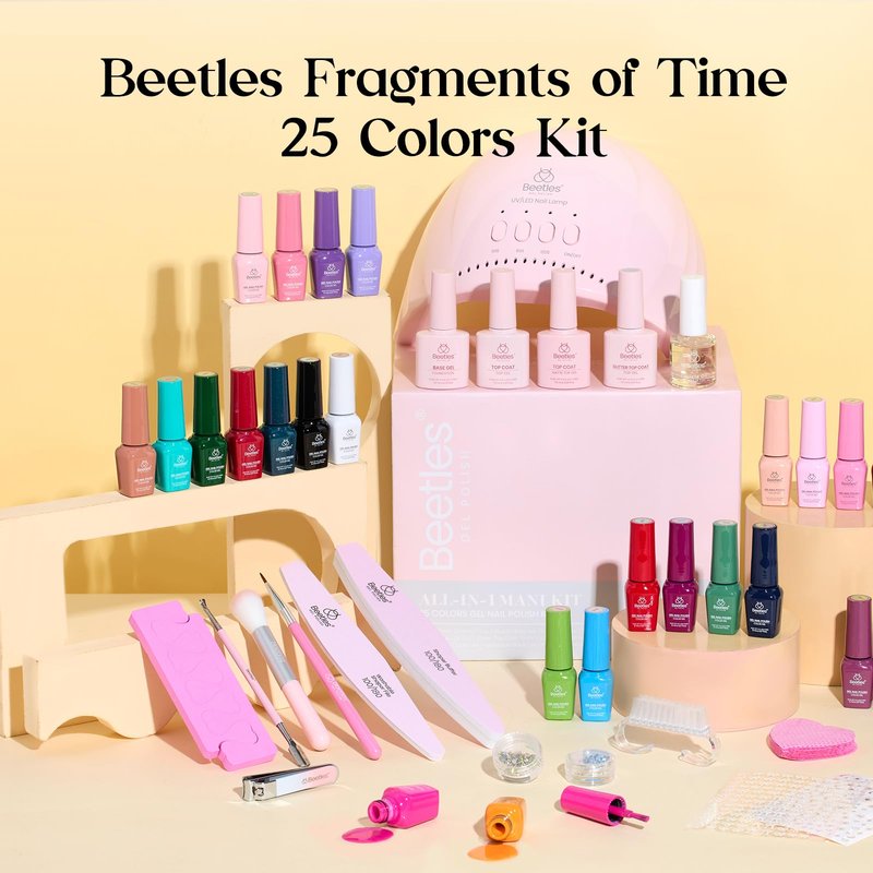 Beetles Gel Nail Polish Kit with U V Light - 25 Colors Gel Polish Set 51 Pcs Imprints of Time Nail Kit One Color One Bottle with Top &Base Coat Beauty Must Have DIY Salon Manicure Gifts for Women