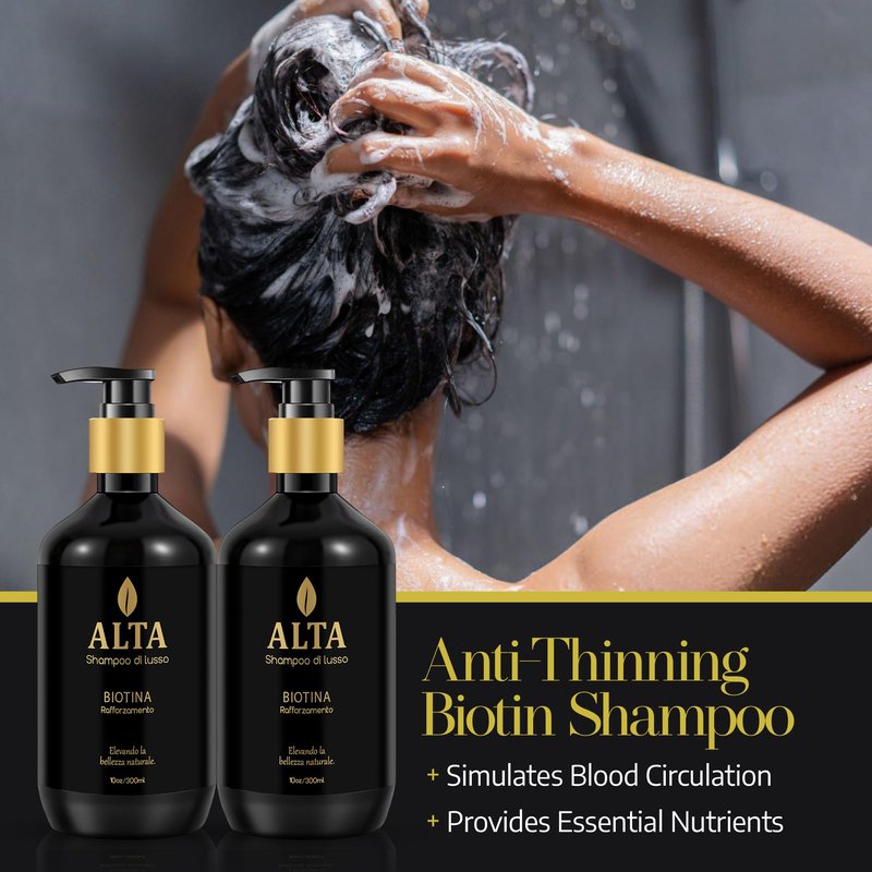 All Goods Alta Strengthening Biotin + Caffeine Shampoo 10oz – DHT Blocker Formula for Hair Loss & Thinning – Thickening, Volumizing & Strengthening Shampoo for Women & Men.
