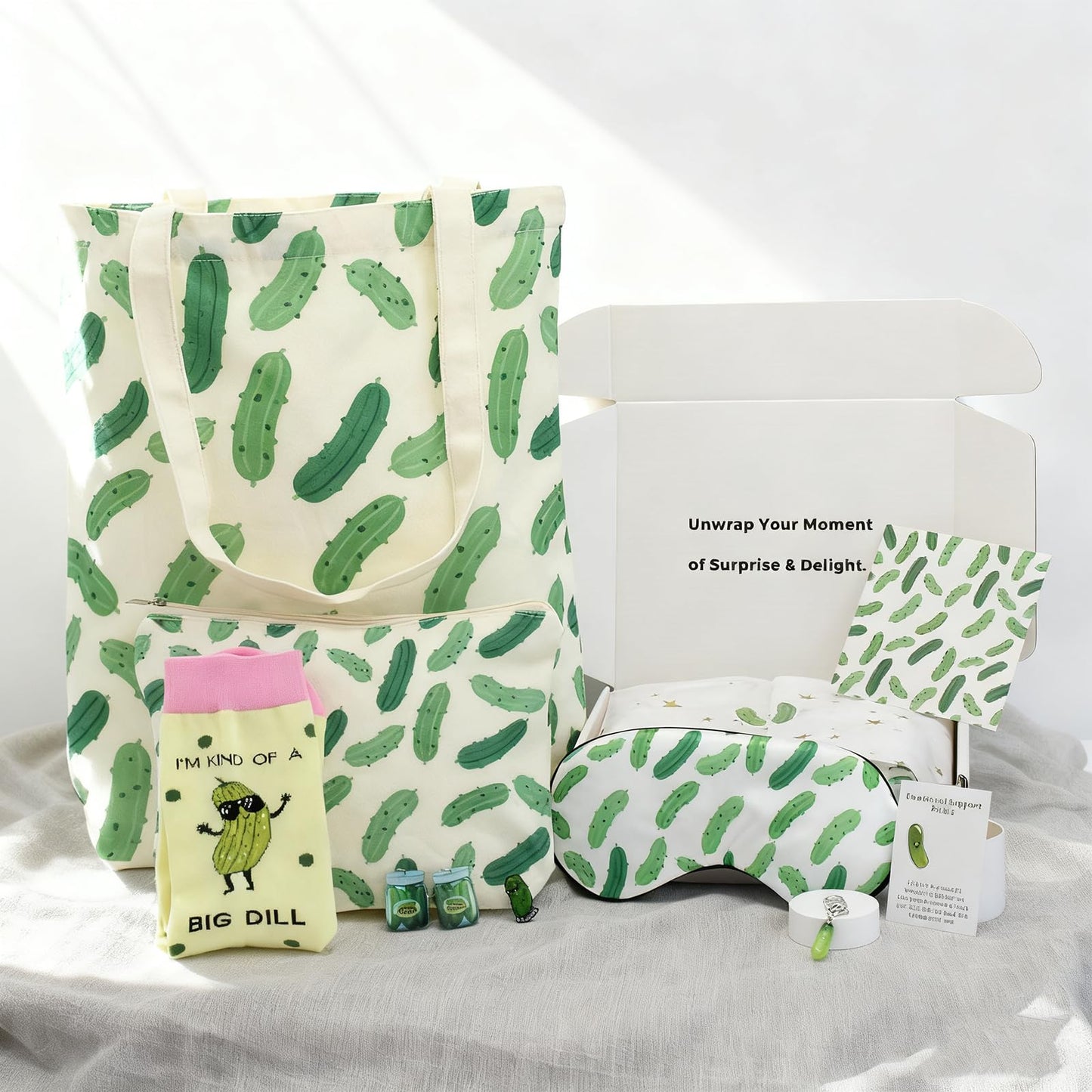 WIDEAL Pickle Gifts for Women - Funny Pickle Lovers Gifts for Women with Tote Bag Pickle Themed Basket - Birthday, Christmas, Thank You Presents for Mom, Teacher, Friend, Sister, Niece (Pickle)