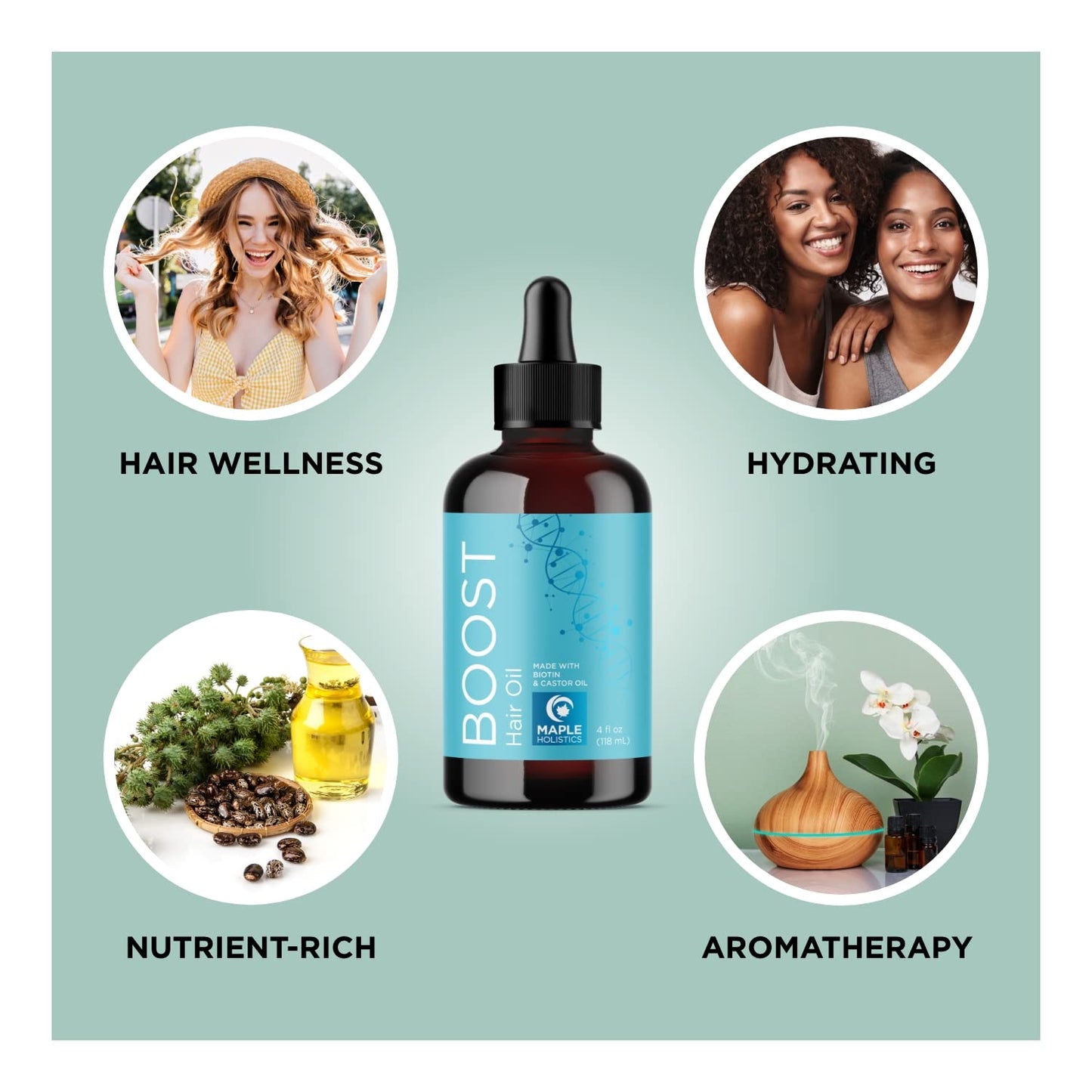 Vegan Biotin Shampoo and Biotin Hair Oil Bundle - Large Hair Thickening Shampoo and Biotin Hair Growth Serum Set for Dry Damaged Hair and Growth with Castor and Rosemary Oil for Hair Growth