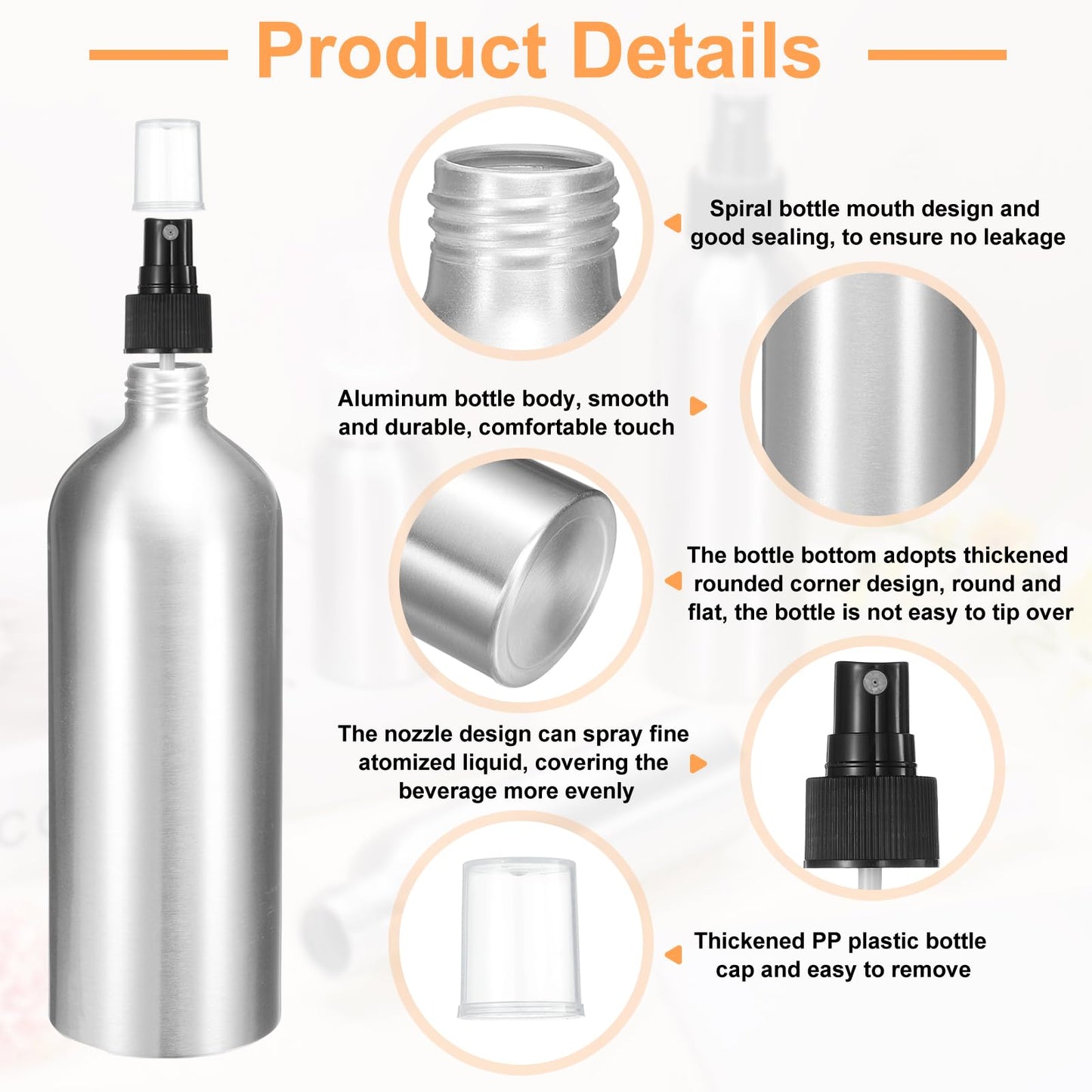 HARFINGTON 3pcs Aluminum Fine Mist Spray Bottles 500ml/16oz Metal Small Liquid Alcohol Refillable Travel Container with Black Plastic Nozzle Cap for Perfume Skincare Cosmetic Storage Bottle