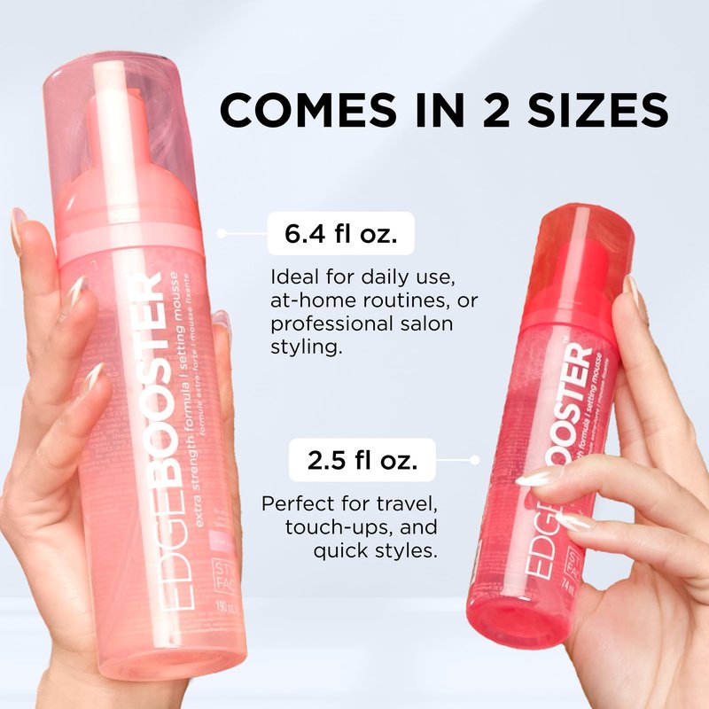 Style Factor EDGE BOOSTER Extra Strength Setting Mousse – Frizz Control, Extra Volume, and Conditioning – 6.4oz Amber Mousse for Curly Hair