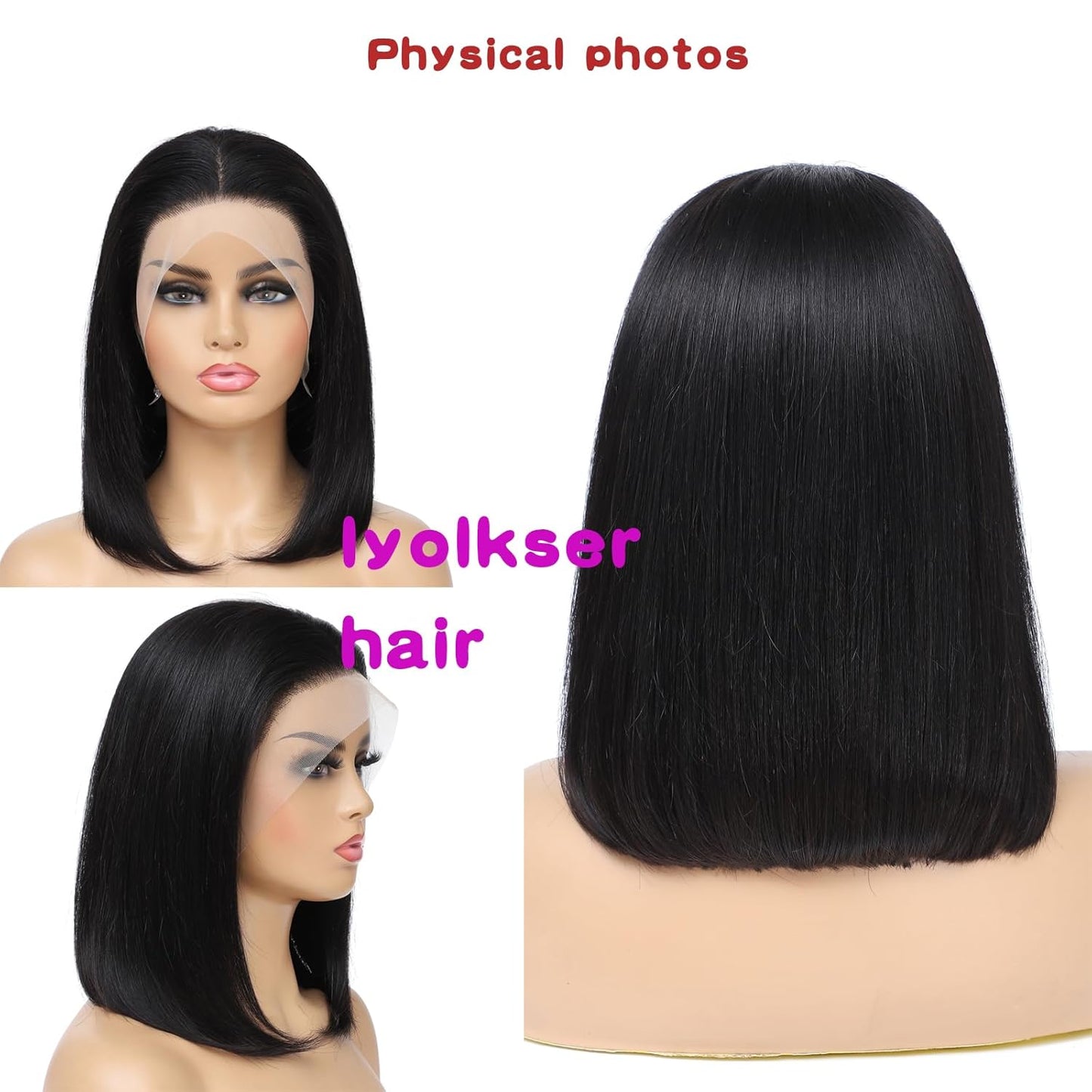 13x4 Lace Front Wig - Indian Remy Straight Bob, Pre-Plucked, Natural Color | 10 Inch