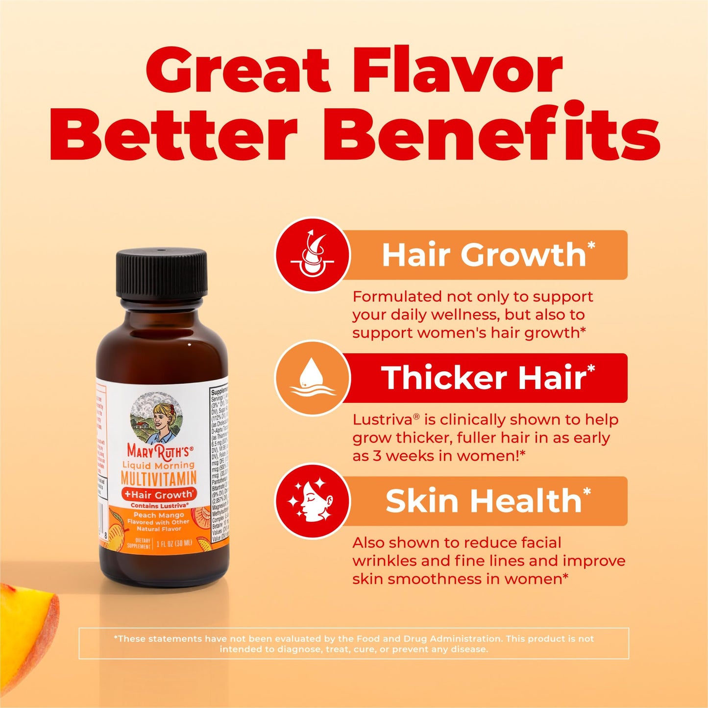 MARYRUTH'S Liquid Multivitamin + Hair Growth Travel Pack | 8 ct | Biotin 10000mcg | Lustriva Hair Growth Supplement | Clinically Tested in Women for Thicker Hair & Facial Wrinkle | Ages 18+ | 1 Fl Oz
