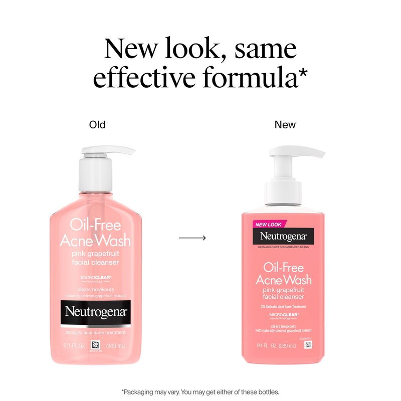 Neutrogena Oil-Free Pink Grapefruit Pore Cleansing Acne Wash and Daily Liquid Facial Cleanser with 2% Salicylic Acid Acne Medicine and Vitamin C, Twin Pack, 9.1 fl. oz, 2 Pack