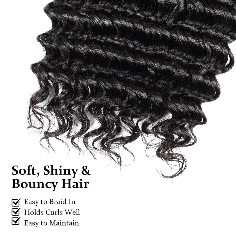 Wequeen 16A Deep Wave Human Braiding Hair - 100g, 18 Inch, 100% Unprocessed Brazilian Virgin Hair | Natural Black